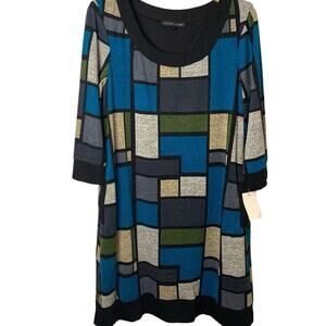 Chris McLaughlin Sweater Dress Colorblock Blue Tan Pockets Lined Career Wear 12